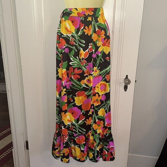 Vintage 60s/70s Miss Elaine flower power cotton maxi skirt with ruffled hem - Picture 4 of 9